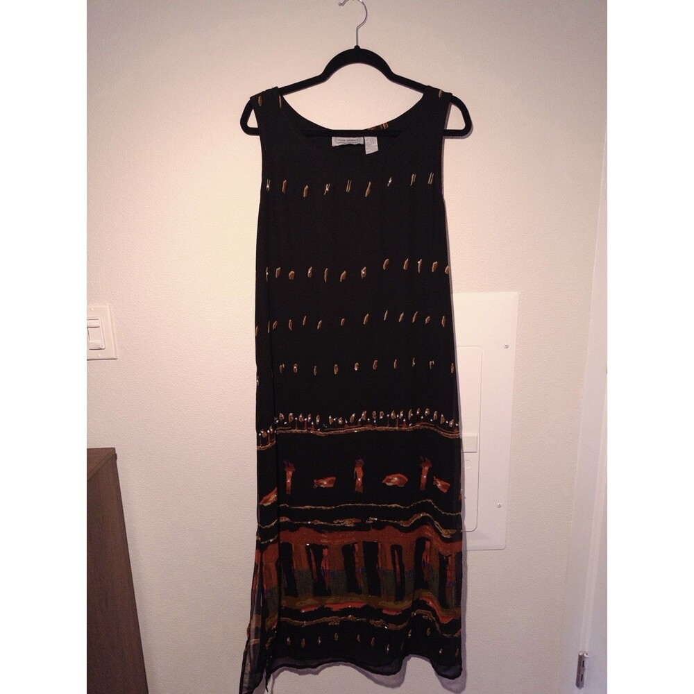 Vintage Jane Ashley Women's S Black Sleeveless Maxi Dress Tie Waist Scoop Neck